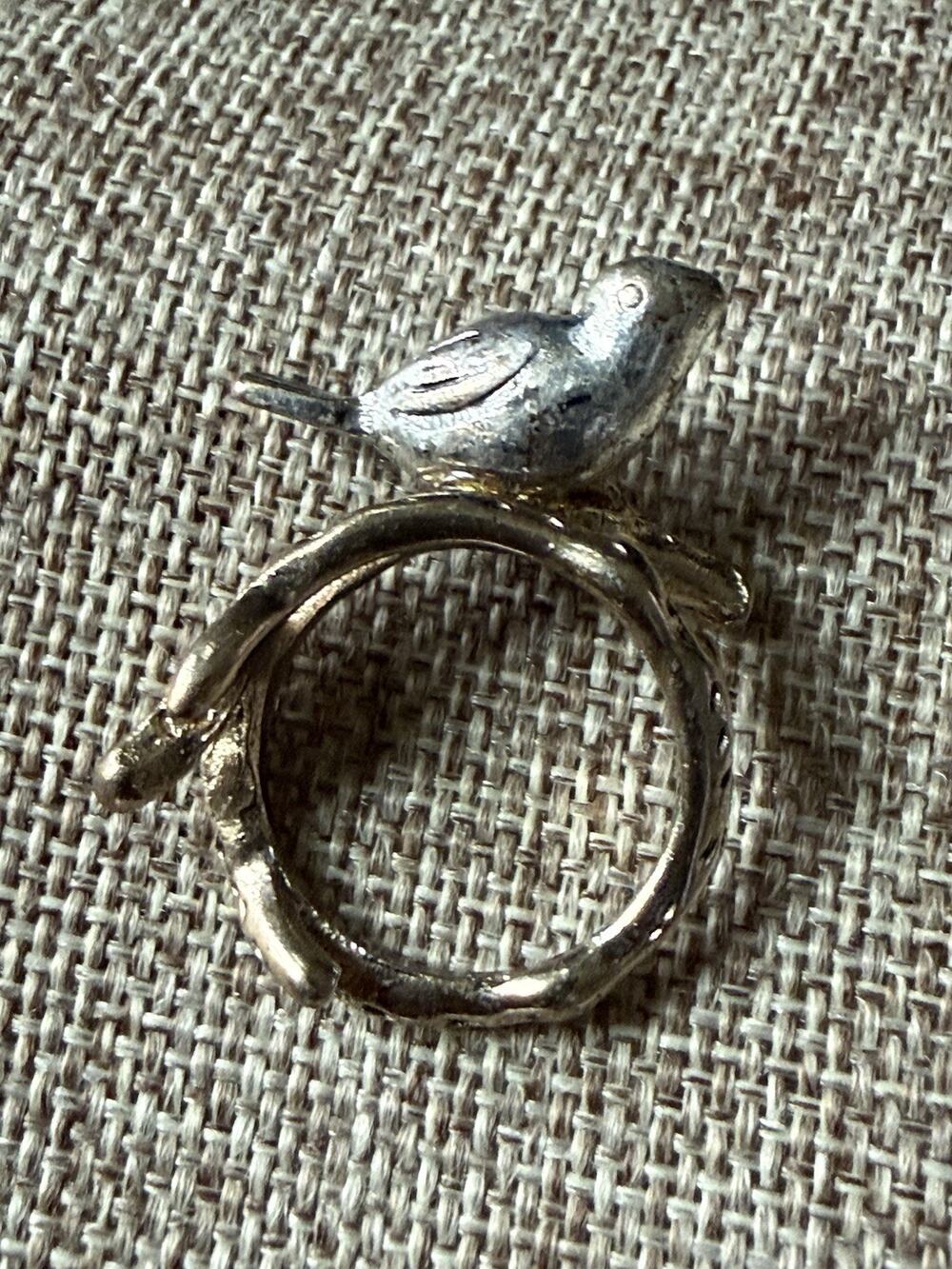 Vintage Bird On Branch Ring Size 5.5 Gold Silver Tone Whimsy Art To Wear Artsy